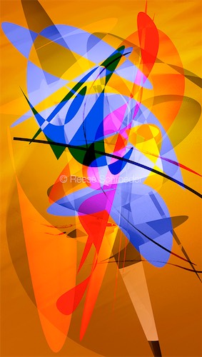 Vibrant blues against bright oranges swirling organically.