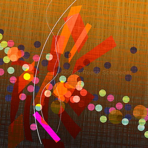A visual depiction of music through orange and yellow dots and lines.