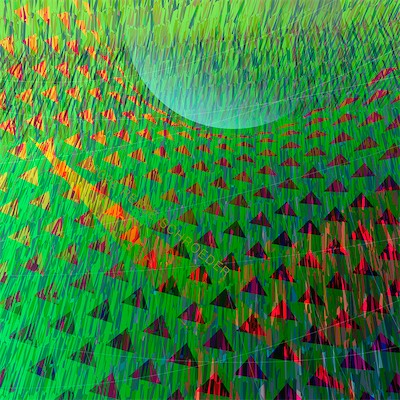 A vibrant artwork of red and green artwork