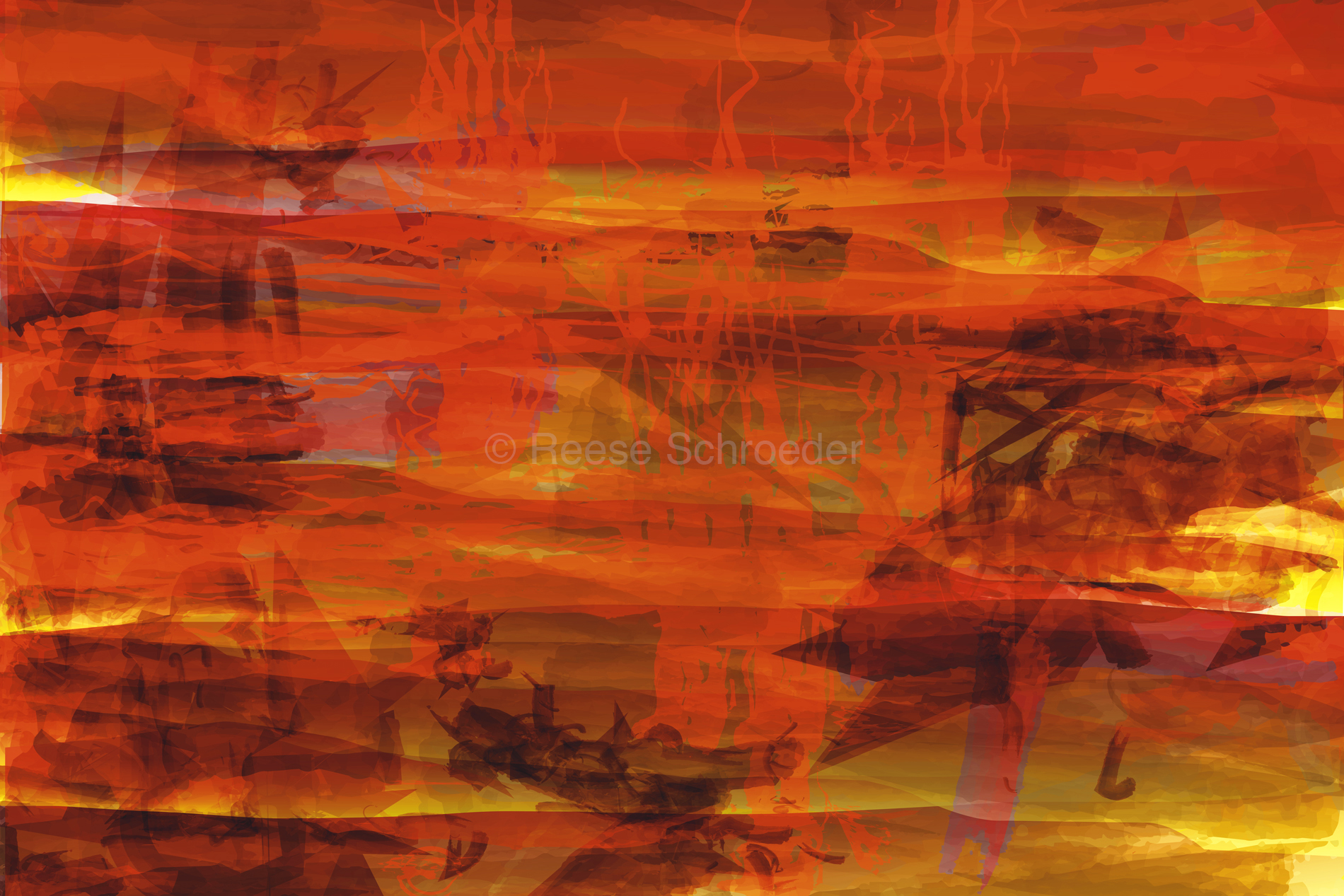 Fire red and yellow abstract artwork.
