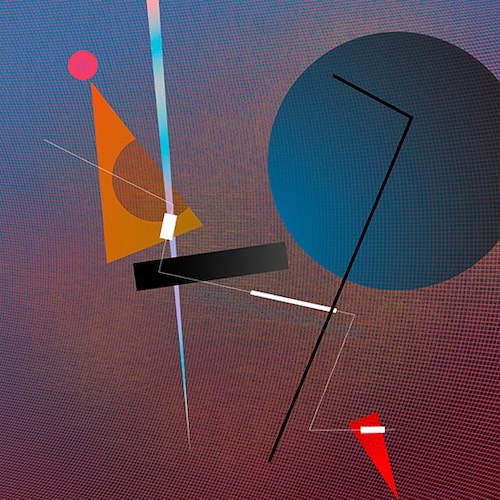 A geometric surrealism artwork with a blue sphere and triangles.
