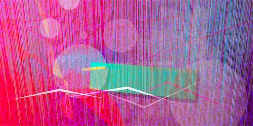 If we could see our thoughts as the shift, this artwork of fuscia and purple with white circles attempts to suggest.