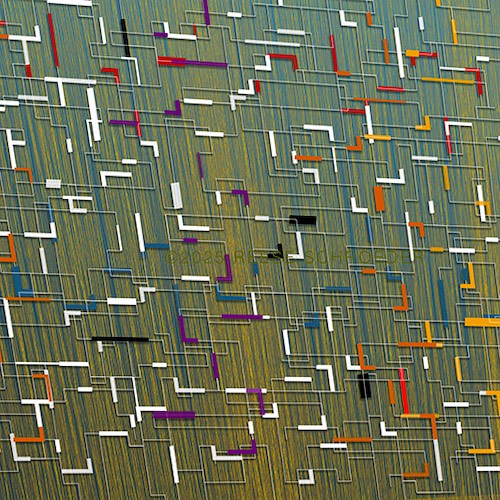 Lines and rectangles over green background